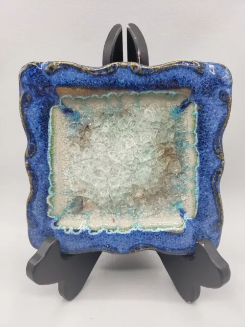 Studio Art Pottery Recycled Glass Trinket Dish Blue Great Condition