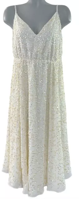 New Asos Ivory Cream All Over Sequin Embellished Cami Midi Dress Size 10