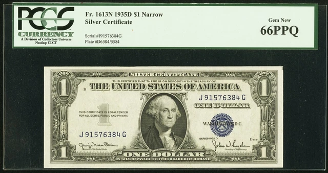 Fr. 1613N $1 1935D Narrow Silver Certificate. PCGS Gem