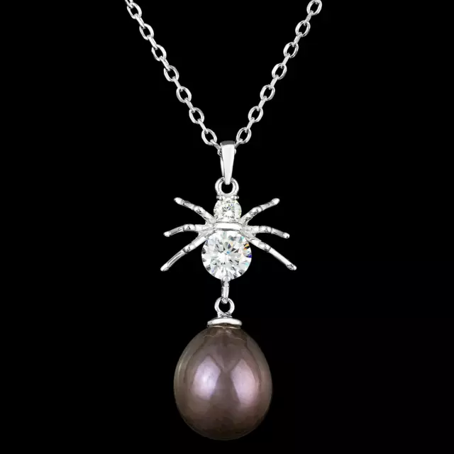 NATURAL 11X9MM TAHITIAN Fresh Water Pearl Cz Spider Sterling Silver 925 ...
