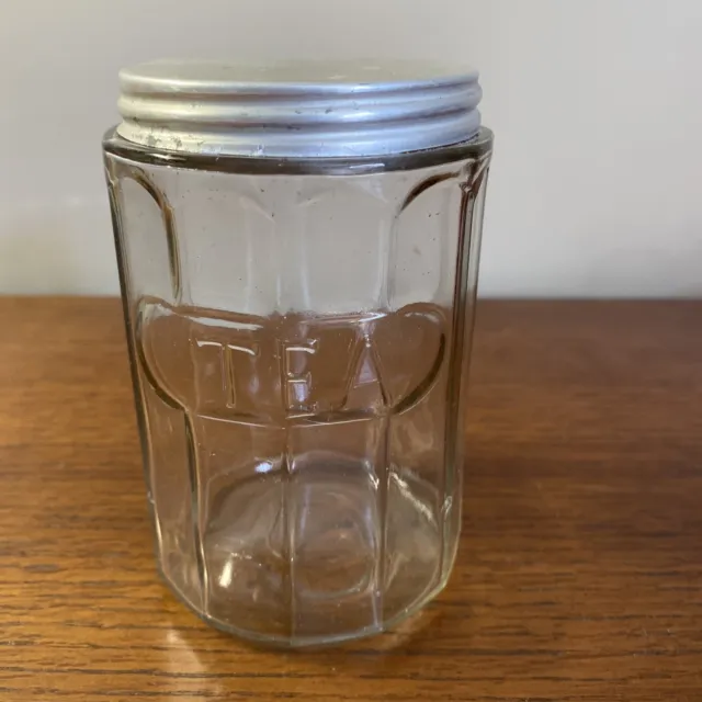 Antique HOOSIER CABINET Paneled TEA JAR & LID Depression GLASS Canister VINTAGE