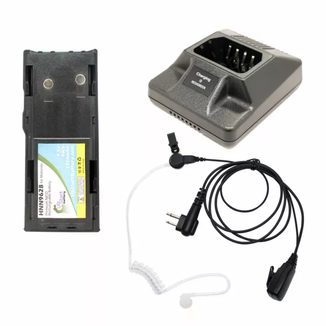 NICD Battery, Charger & Earpiece w/ PTT Mic for Motorola GP300, LTS2000
