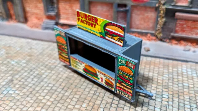 Stand di Carnevale " Burger Factory " Essen Foodtruck per Lunapark Rummel H0 Kit 3