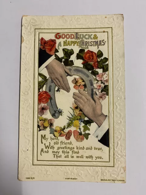 Antique Postcard Good Luck & A Happy Christmas Posted