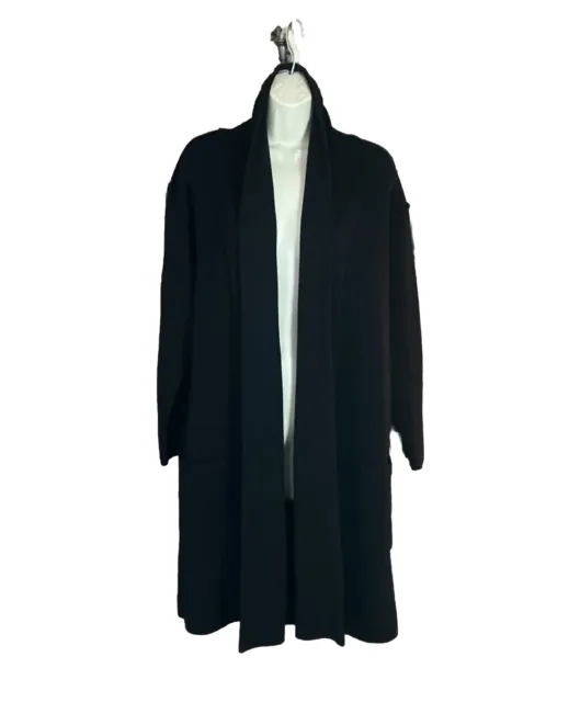 Calvin Klein Women's Black Open Front Long Cardigan Duster Sweater w/ Pockets L