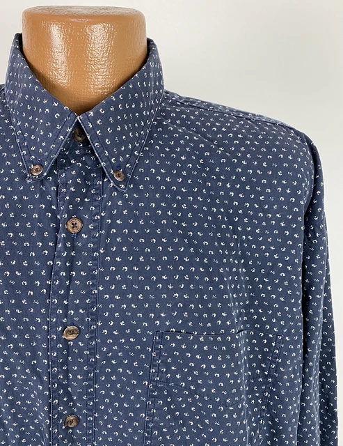 Vintage 90s BD Baggies Shirt Mens XL Navy Micro-Geometric Hipster Grunge STAIN