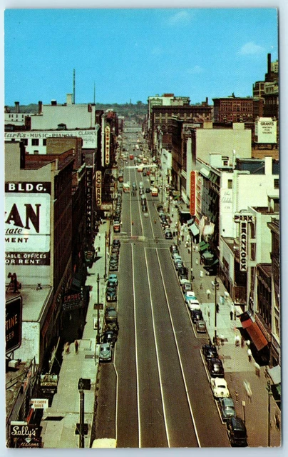 Vintage Chrome Postcard Downtown Syracuse New York Street Stores Cars Buildings
