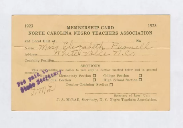 1923 North Carolina Black Teachers Association Membership African American