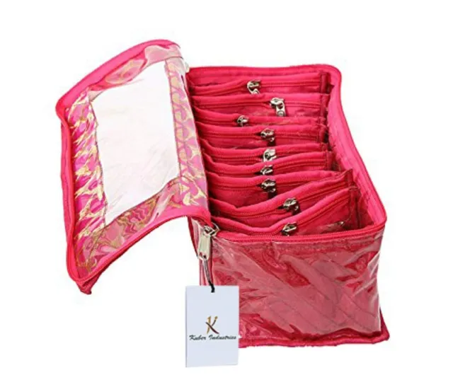 Kuber Industries Brocart Bijoux Kit Avec 10 Pochette Pack De 1 (Rose)