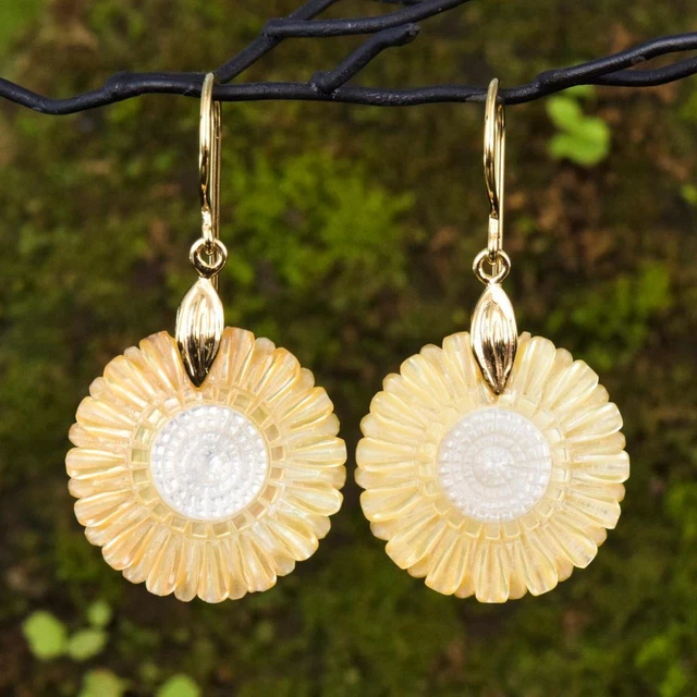 Boucles D'oreilles Créoles En Acier Inoxydable Or Rosé - Ornées De Nacre Coquille Chatoyante - Neuf Sans Boîte
