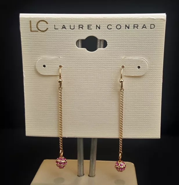 Lc Lauren Conrad Gold Plated Pink Rhinestone Hook Drop Dangle Earrings Nwt