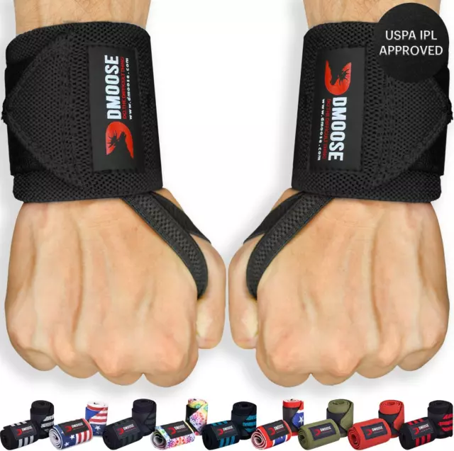 Dmoose Fitness Wrist Wraps (IPL Approved) Avoid Injury & Maximize Grip with Thum