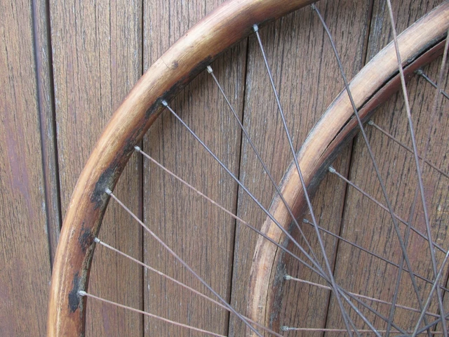 PAIRE DE ROUES Avec Jantes Bois Velo Ancien Bicycle Wood Rims Wheels ...