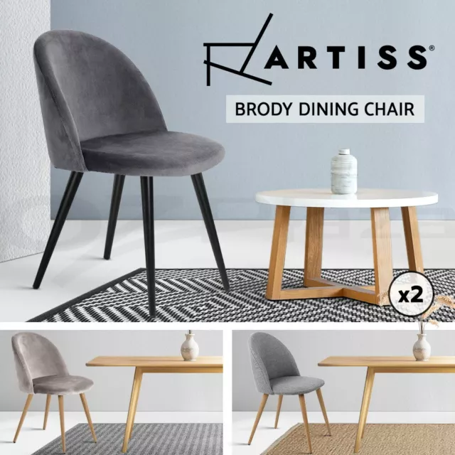 Artiss Dining Chairs Chair Fabric Velvet Cafe Modern Seat Grey Black Set of 2