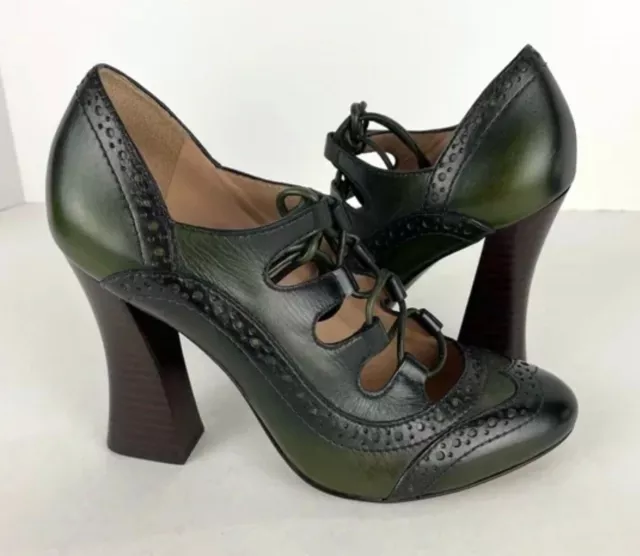 Tory Burch Dark Academia Lace-up Ghillie Oxford Astrid Pump Green/Black 5.5 3