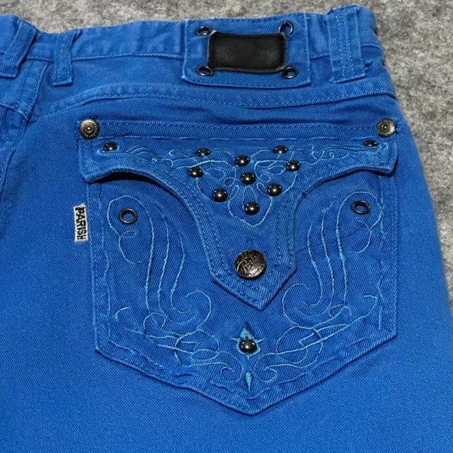 Parish Shorts Mens 38 Blue Denim Button Fly Studded Baggy Hip Hop Streetwear