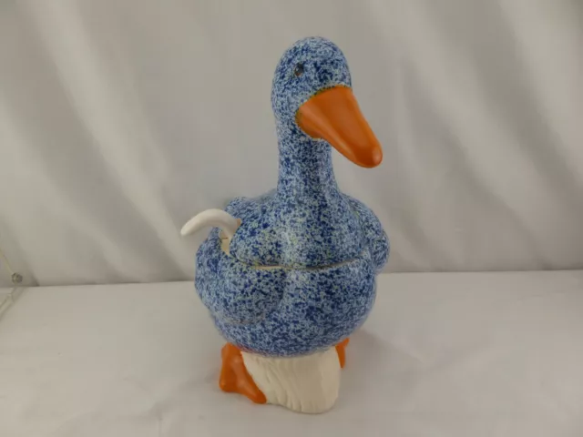 GAILSTYN SUTTON Towle Japan Blue Sponge Painted Duck Tureen Ladle Farmhouse