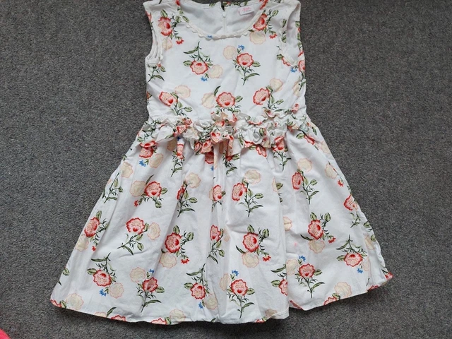 Girls, Cream, Floral, Frilled, Sleeveless Summer Dress, 3-4 Yrs