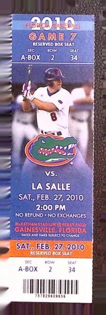Florida Gators Baseball Ticket Stub 2010 vs. La Salle