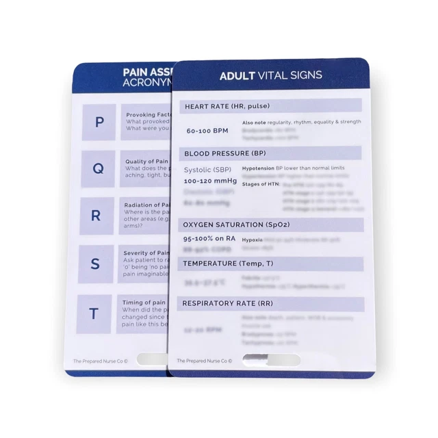 ADULT VITAL SIGNS & Pain Assessment | Nursing Reference Card $4.00 ...
