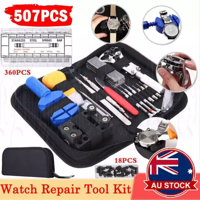 507pcs Watch Repair Kit Back Case Opener Watchmaker Remover Tool Spring Pin Bars