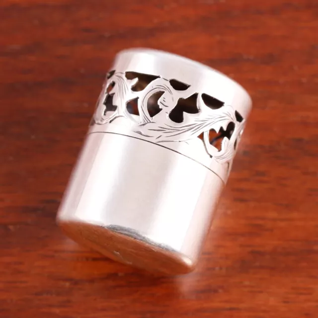 American Sterling Silver Thimble Case Pierced Border Foliate No Monogram