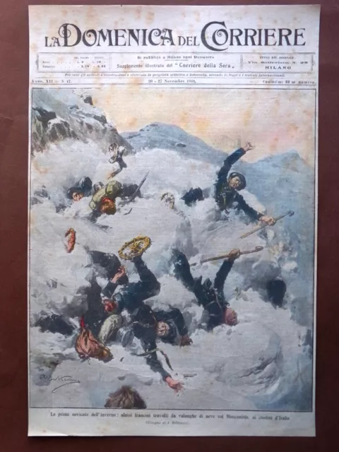Copertina Domenica Corriere nr. 47 del 1910 Nevicate Alpini Francesi Moncenisio