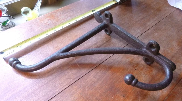 antique Large 10 1/2" Cast Iron Double Coat Hook Barn Tack Saddle