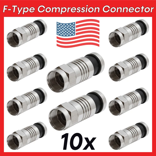 10 Pack F-Type Compression Connector for RG59 Coax Cable 360º Radial Compression