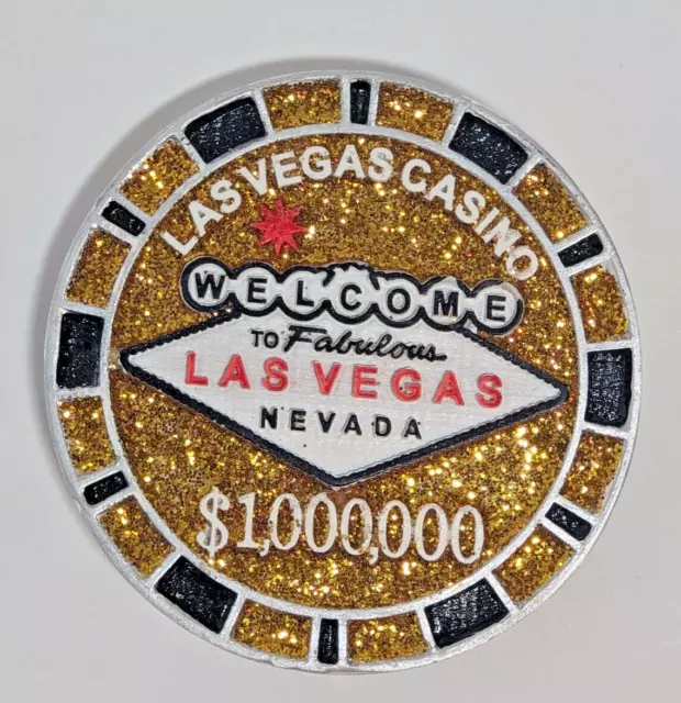 "Welcome to Fabulous Las Vegas Nevada" Round 3in Glitter Poker Chip Magnet
