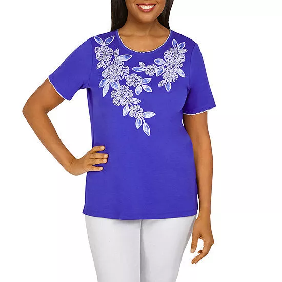 ALFRED DUNNER Calypso Sapphire Blue Raised Floral Blouse BRAND NEW 2X ❤️blt11j8