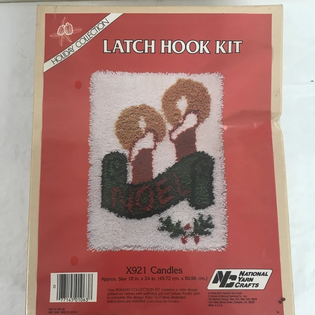 Kit de gancho de pestillo artesanales de hilo nacional de colección nuevo en caja velas X921 con acebo 18x24