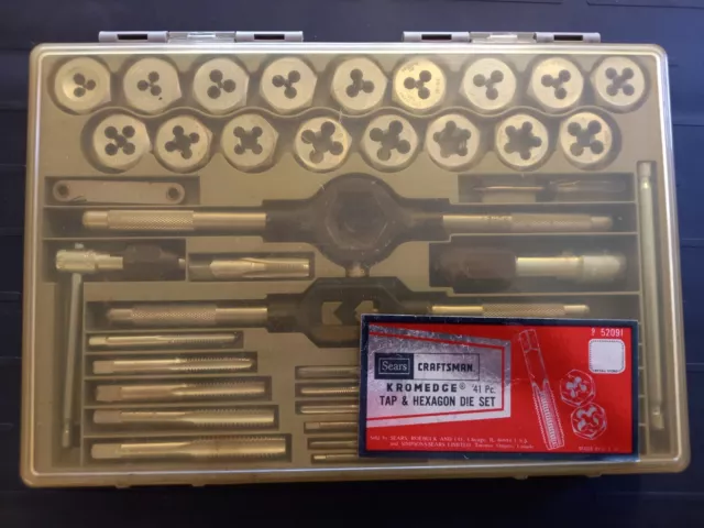 Vintage Craftsman Kromedge 41 Piece Sae Tap & Hexagon Die Set 52091 Usa In Usa