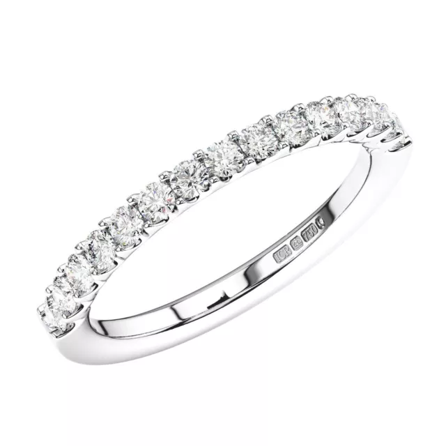 18K White Gold,2 MM  0.50 CT 100% Natural Round Cut Diamond Half Eternity Ring