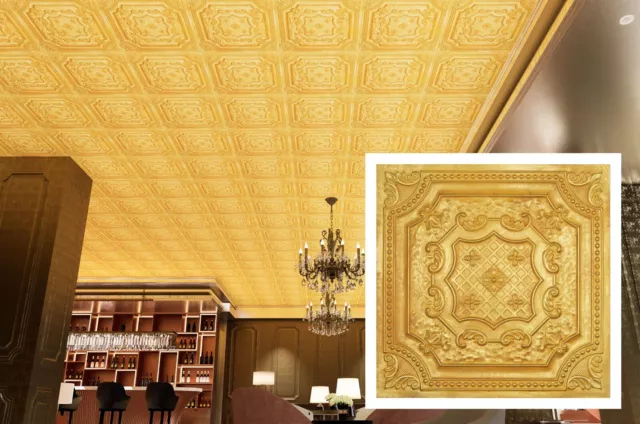 Ceiling tile Faux tin decor restaurant wall panel for Cafe PL04 golden 10pcs/lot 2