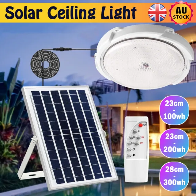 Solar Powered LED Ceiling Light Bedroom Garden Garage Shed Tent Lamp Cold White