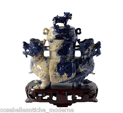 Vase With Sculptures Lapis Lazuli Period Republic Antique Chinese Xx Century