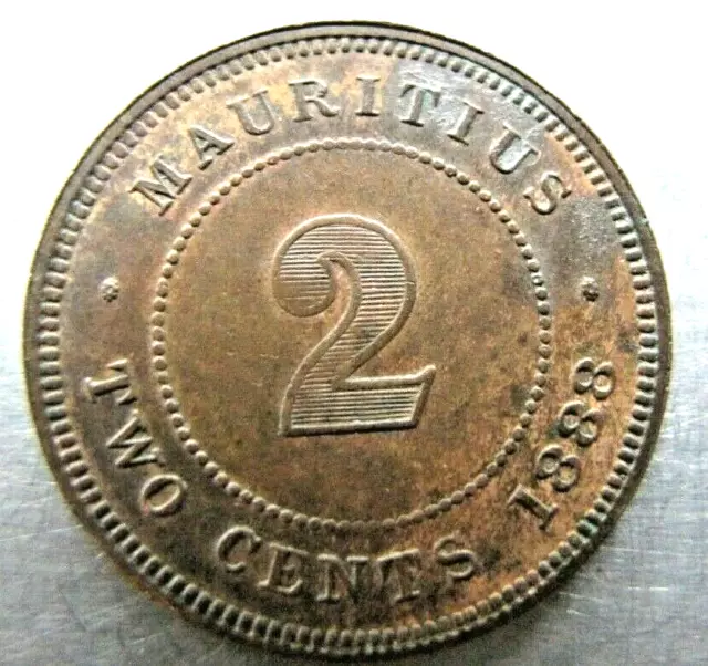 Mauritius Two Cents 1888 sharp toned AU