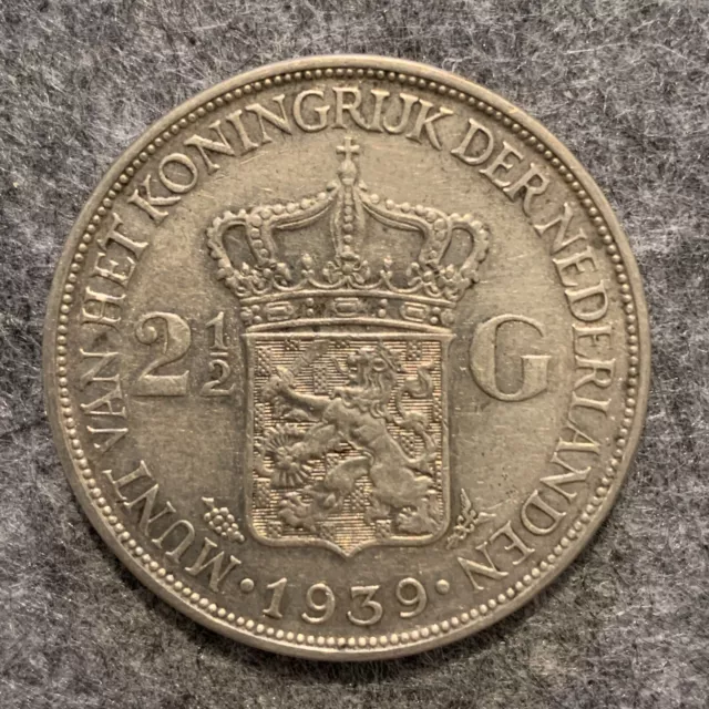 2 1/2 Gulden Wilhelmina 1939 Silber 25,00 Gramm Original