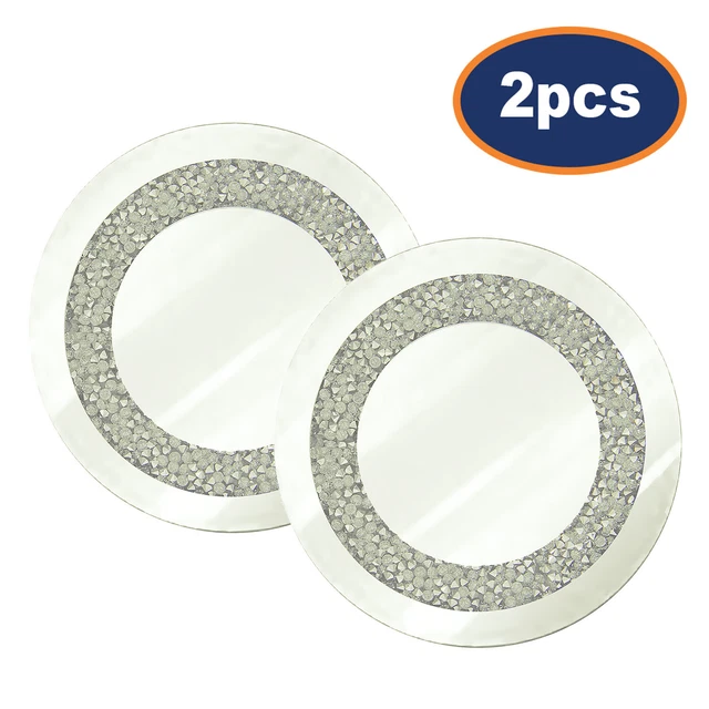 2 piezas placa de vela redonda decorativa de vidrio espejado de diamante multicristal de 10 cm