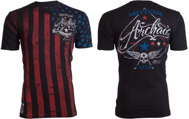 Archaic By Affliction Mens T-shirt Nation Regular Fit Black US Flag S-3XL NWT 2
