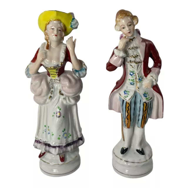 Victorian Couple Colonial Man & Woman Figurine with Gold Trim Porcelain Vintage