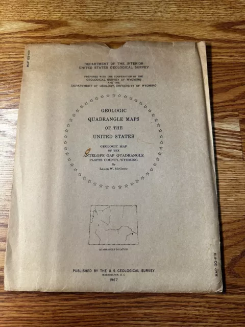 USGS Geologic Quadrangle Map Of Antelope Gap Plate County, Wyoming 1967 D.C