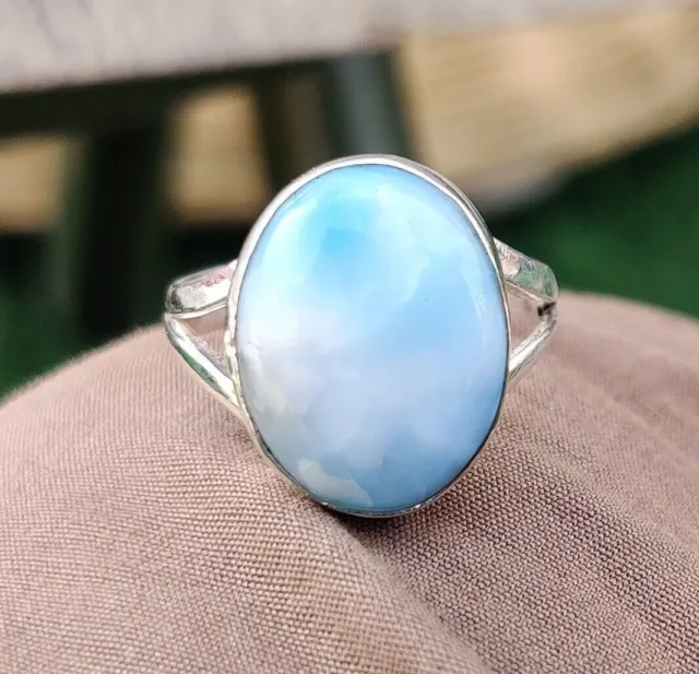 Larimar Gemstone 925 Sterling Silver Handmade Women Ring All Size MO458