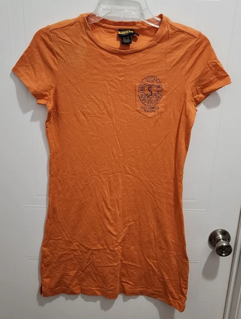 Ralph Lauren Rugby Women's Main Beach Short Sleeve Tee Shirt Dress Orange Size S