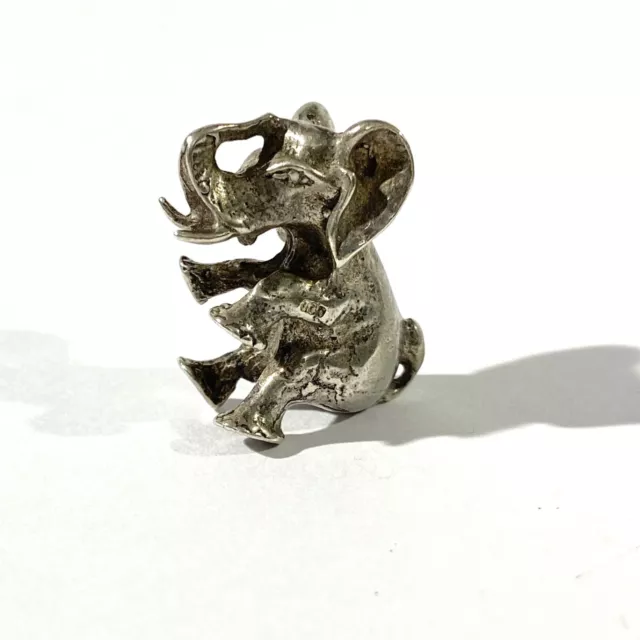 vintage solid silver sitting elephant miniature ,  hallmarked italian figurine