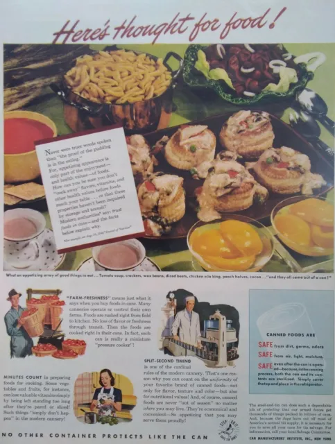 Can Print Ad Original Vintage 1940s WW2 Manufacture Peaches Soup Tin NY