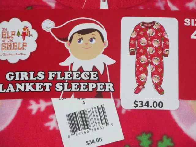 NEW Elf on the Shelf Footed Fleece Christmas Pajamas Blanket Sleeper Girls 4 Red