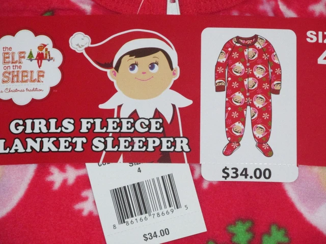 NEW Elf on the Shelf Footed Fleece Christmas Pajamas Blanket Sleeper Girls 4 Red