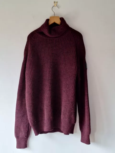 BELSTAFF Mens  Wool Chunky Knit Roll Neck Jumper Burgandy XL 48in